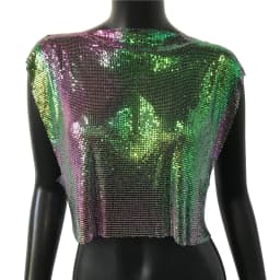 Sparkly New Metal Sequins Sexy Tank Tops Sleeveless O Neck Hollow Out Nightclub Cropped Solid Luxury Women Corset Crop Top 2022