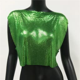 Sparkly New Metal Sequins Sexy Tank Tops Sleeveless O Neck Hollow Out Nightclub Cropped Solid Luxury Women Corset Crop Top 2022