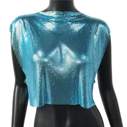 Sparkly New Metal Sequins Sexy Tank Tops Sleeveless O Neck Hollow Out Nightclub Cropped Solid Luxury Women Corset Crop Top 2022