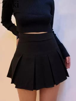 ZOKI Vintage Gray Pleated Skirt Women Kawaii High Waist Mini Skirts Korean Fashion School Uniform Harajuku Streetwear Spring