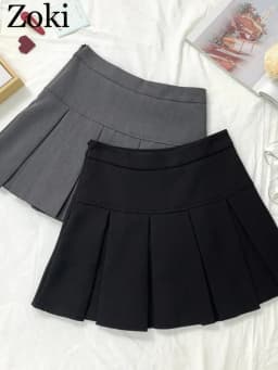 ZOKI Vintage Gray Pleated Skirt Women Kawaii High Waist Mini Skirts Korean Fashion School Uniform Harajuku Streetwear Spring