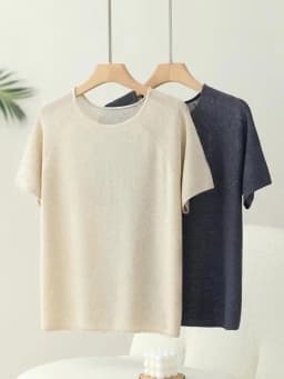 Women Summer Linen Cool T-shirt Slash Neck Light Breathable Anti-wrinkle Tee Basic Model Tshirt Skin-friendly Short Sleeve Tops