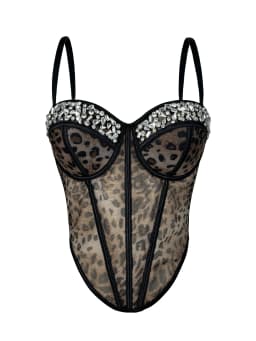 Sexy leopard print rhinestone corset crop top women summer club party tops woman street wear white mesh cropped halter tank top