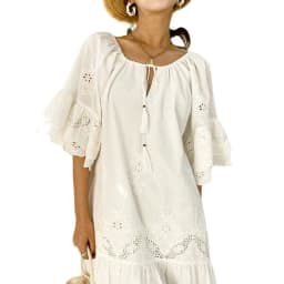 2024 Spring Summer Short Dress Solid Color Cotton Loose Waist White Lace Pullover Vacation Style Dress