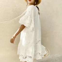 2024 Spring Summer Short Dress Solid Color Cotton Loose Waist White Lace Pullover Vacation Style Dress