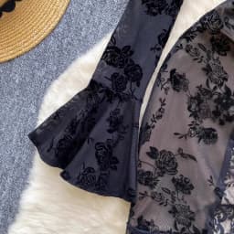 Elegant Flare Sleeve Vintage V-neck Chic Flocking Lace Sexy Bandage Slim Pencil Short Dresses French High Street Autumn Clothing