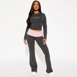 CPSYMYM Casual Two Piece Pants Set for Women Autumn Diamond Patchwork Long Sleeve Tops Contrast Flare Pants Joggers Matching Se