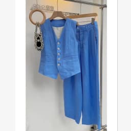 New High End Fashion Women's Two Piece Set Summer Elegant V-neck Sleeveless Tank Slim Shirt + Wide Leg Pants Trousers Suit