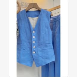 New High End Fashion Women's Two Piece Set Summer Elegant V-neck Sleeveless Tank Slim Shirt + Wide Leg Pants Trousers Suit