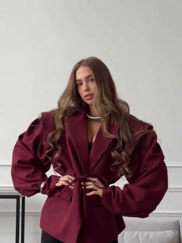 Elegant Commute Suit jacket Female Lace-Up Loose Pocket Patchwork Lapel Party Looks Outwear For Women Bandage Coat jacket 2025
