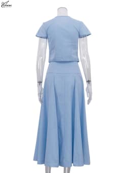 Oymimi Elegant Blue Cotton 2 Pieces Set For Woman Fashion O-Neck Short Sleeve Button Shirts And High Waist Mid-Calf Skirts Sets