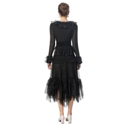 Women's Runway Dresses Sexy V Neck Long Sleeves Ruffles Mesh Elegant Fashion Casual Vestidos Prom