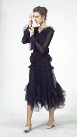 Women's Runway Dresses Sexy V Neck Long Sleeves Ruffles Mesh Elegant Fashion Casual Vestidos Prom