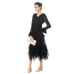 Women's Runway Dresses Sexy V Neck Long Sleeves Ruffles Mesh Elegant Fashion Casual Vestidos Prom