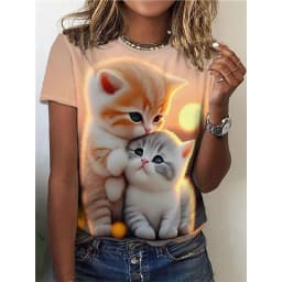Cute Cat Pattern T Shirt For Women Animal 3D Printed Short Sleeves Summer Fashion Crew Neck Tops Girl Tees Oversized T-Shirts