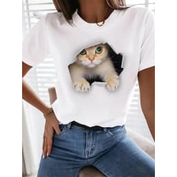 Cute Cat Pattern T Shirt For Women Animal 3D Printed Short Sleeves Summer Fashion Crew Neck Tops Girl Tees Oversized T-Shirts