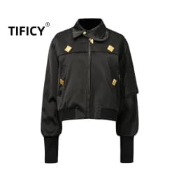 High Street Autumn New Comfortable Casual Style Jacket Women's Stand Up Collar Splicing Design, High-end Short Jacket