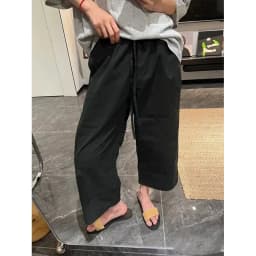 Summer New High-density Pure Cotton Drawstring Straight Wide-leg Black Pants