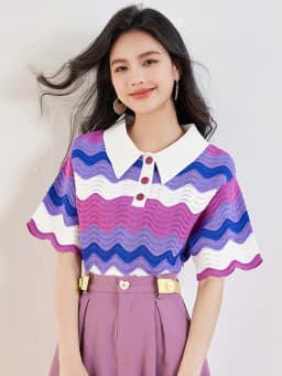 Women's Retro Contrasting Color Turn-down Collar T-shirt Summer 2024 New Casual Pullover Fashion Lazy Style Tops