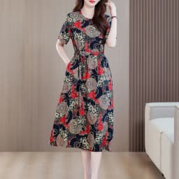 Sundress 2025 Women Dress Summer Bohemian Casual Vintage Short Sleeve Floral Print thin Vestido Female Robe