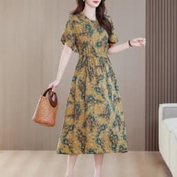 Sundress 2025 Women Dress Summer Bohemian Casual Vintage Short Sleeve Floral Print thin Vestido Female Robe
