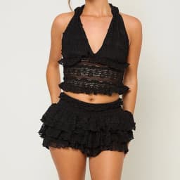 Cutout Halter Crop Top Pleated Mini Skirts 2 Pcs Set Summer Fall Elegant Sexy Slim Beach Rave Festival Outfit