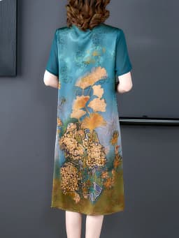 2024 Red Silk Floral Luxury Wedding Dress Summer Short Sleeve O-Neck Loose Waist Dress Women Korean Vintage Elegant Party Dress