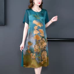 2024 Red Silk Floral Luxury Wedding Dress Summer Short Sleeve O-Neck Loose Waist Dress Women Korean Vintage Elegant Party Dress
