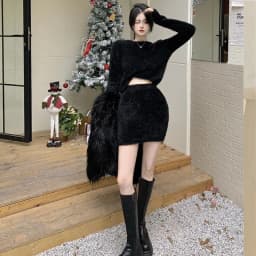 Blue Mohair Sweater Women's Autumn and Winter 2022 Fashion White Slim Outer Hip Skirt Two-piece Women's Short Skirt Set