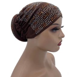 2022 New Women Full Diamonds Donut Turban Cap Elastic Muslim Hijab Bonnet Hat Ladies Headband Turbans African India Caps