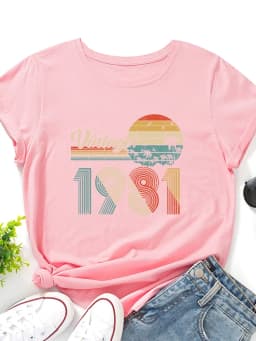 vintage 1981 Print Women T Shirt Short Sleeve O Neck Loose Women Tshirt Ladies Tee Shirt Tops Clothes Camisetas Mujer