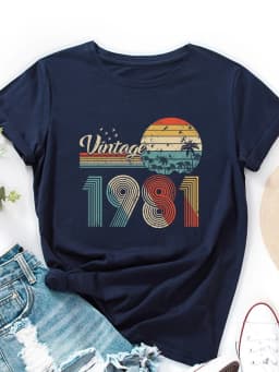 vintage 1981 Print Women T Shirt Short Sleeve O Neck Loose Women Tshirt Ladies Tee Shirt Tops Clothes Camisetas Mujer
