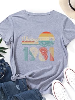 vintage 1981 Print Women T Shirt Short Sleeve O Neck Loose Women Tshirt Ladies Tee Shirt Tops Clothes Camisetas Mujer