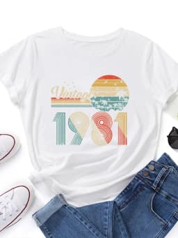 vintage 1981 Print Women T Shirt Short Sleeve O Neck Loose Women Tshirt Ladies Tee Shirt Tops Clothes Camisetas Mujer