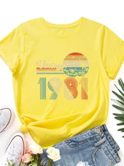vintage 1981 Print Women T Shirt Short Sleeve O Neck Loose Women Tshirt Ladies Tee Shirt Tops Clothes Camisetas Mujer