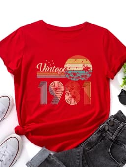 vintage 1981 Print Women T Shirt Short Sleeve O Neck Loose Women Tshirt Ladies Tee Shirt Tops Clothes Camisetas Mujer