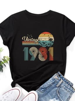 vintage 1981 Print Women T Shirt Short Sleeve O Neck Loose Women Tshirt Ladies Tee Shirt Tops Clothes Camisetas Mujer