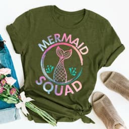 Colorful Mermaid Squad Print T Shirt Women Short Sleeve O Neck Loose Tshirt Summer Women Tee Shirt Tops Camisetas Mujer