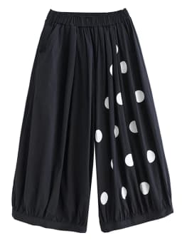 Black Vintage Polka Dot High Elastic Waist Wide Leg Pants Women New Spring Autumn Casual Loose Trousers Fashion Streetwear 2026