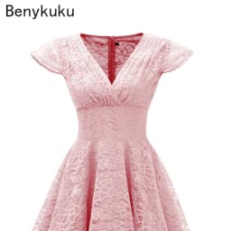 Pink Red Elegant Bridesmaid's Gown Women Vintage Robe Lace Dress Retro V Neck Ladies Party Gowns Formal Dress Vestido De Mujer