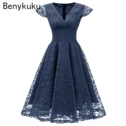 Pink Red Elegant Bridesmaid's Gown Women Vintage Robe Lace Dress Retro V Neck Ladies Party Gowns Formal Dress Vestido De Mujer