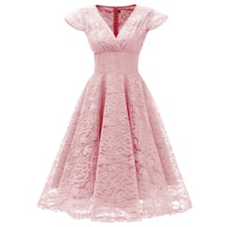 Pink Red Elegant Bridesmaid's Gown Women Vintage Robe Lace Dress Retro V Neck Ladies Party Gowns Formal Dress Vestido De Mujer