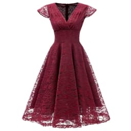 Pink Red Elegant Bridesmaid's Gown Women Vintage Robe Lace Dress Retro V Neck Ladies Party Gowns Formal Dress Vestido De Mujer