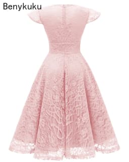 Pink Red Elegant Bridesmaid's Gown Women Vintage Robe Lace Dress Retro V Neck Ladies Party Gowns Formal Dress Vestido De Mujer
