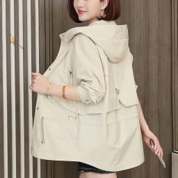 Mother's Windbreaker Women's Spring And Autumn 2026 New Middle-Aged Mother's Loose And Thin Coat Korean Lining Trench Hooded 3XL