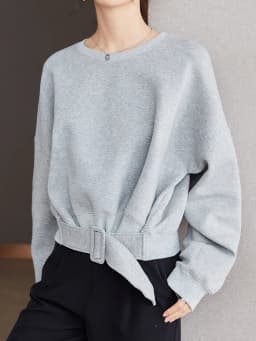 Cropped Tops Short Sweatshirts Fall Winter Women Plain Long Sleeve Belt Waist Loose Casual Oversize Pullover Korean Short Jumper