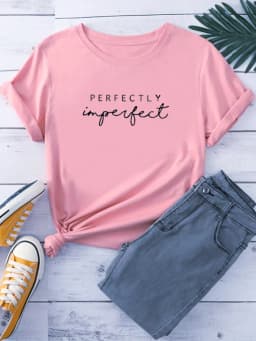 Perfectly Imperfect Letter Print Women T Shirt Short Sleeve O Neck Loose Women Tshirt Ladies Tee Shirt Tops Camisetas Mujer
