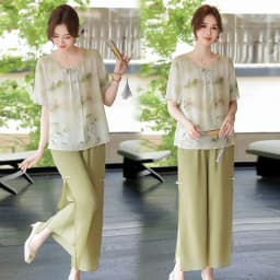Mid aged Mother Summer Suit 2026 New Women's Short Sleeve Top Foreign Chiffon Two Piece Set Female Elegant Print Set