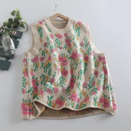 Women's Vintage Flower Knitted Sweater Vests, Japanese Mori Style, O-neck, Baggy Sleeveless Tops, Casual Retro Jumpers, Autumn