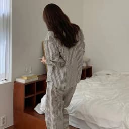 Vintage Plaid Tracksuit for Women 100% Cotton Casual O-Neck Long Sleeve Tops and Pants 2 Pcs Set Comfortable Women's Outfit